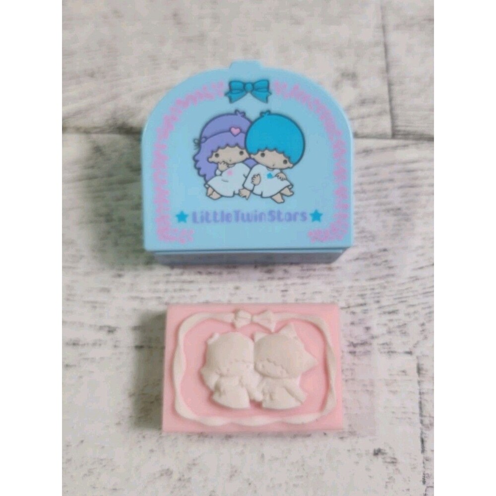 Vintage Little Twin Stars Eraser 1976 SANRIO Collectible Kawaii With Charm Case